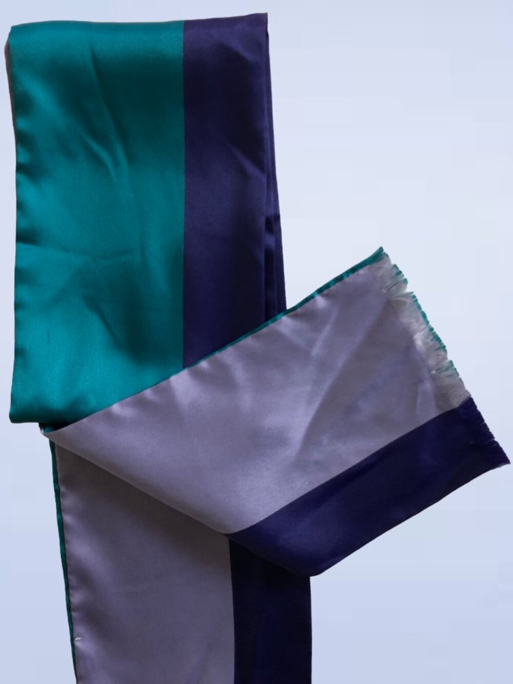 Teal and Purple Color-Block Long Rectangle Satin Scarf
